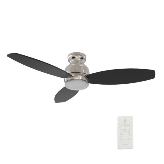 Carro Trento 48in 3-Blade Flush Mount Smart Ceiling Fan | Brushed Nickel Motor and Black Plywood Blades | Living Room & | Model SFR483Q-L12-S2-1-FM
