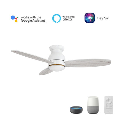 Carro Trento 48in 3-Blade Flush Mount Smart Ceiling Fan | White Whitewashed Plywood Blades and White Motor | Living Room & | Model SFR483Q-L12-WP-1-FM