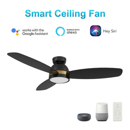 Carro Fremont 48in 3-Blade Flush Smart Ceiling Fan | Black Gold Plywood | Living Room & Covered Patio | 48 x 48 x 11.2 in | Model SFR483Q5-L12-B2-1-FMA