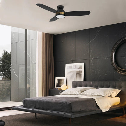Carro Fremont 48in 3-Blade Flush Smart Ceiling Fan | Black Gold Plywood | Living Room & Covered Patio | 48 x 48 x 11.2 in | Model SFR483Q5-L12-B2-1-FMA
