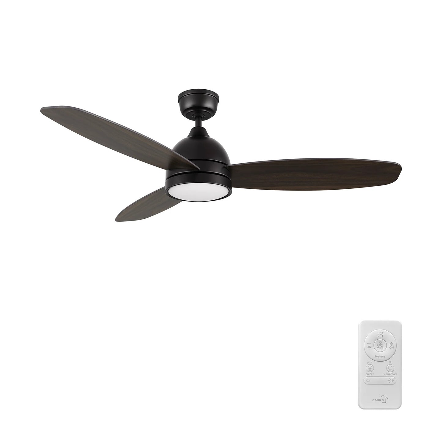 Carro Fremont 48in 3-Blade Smart Ceiling Fan | Black Barnwood Plywood | Living Room & Covered Patio | 48 x 48 x 14.6 in | Model SFR483Q5-L12-BG-1