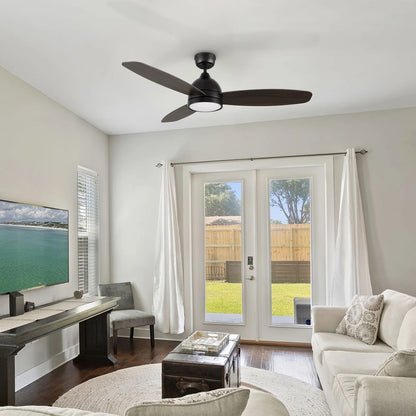 Carro Fremont 48in 3-Blade Smart Ceiling Fan | Black Barnwood Plywood | Living Room & Covered Patio | 48 x 48 x 14.6 in | Model SFR483Q5-L12-BG-1