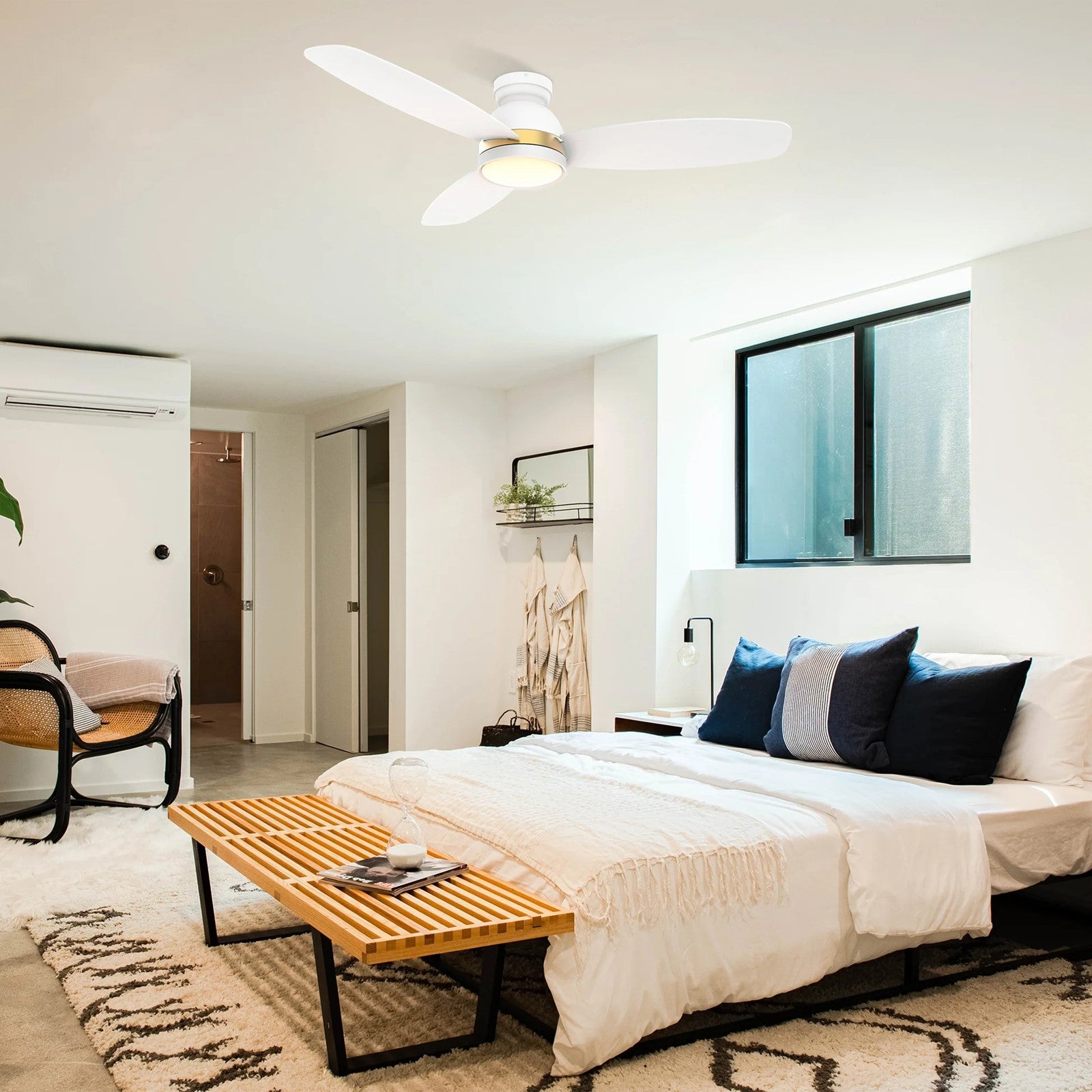Carro Fremont 48in 3-Blade Smart Ceiling Fan | White Gold Plywood Blades and Integrated LED | Large Living Room & Covered | Model SFR483Q5-L12-W1-1-FMA