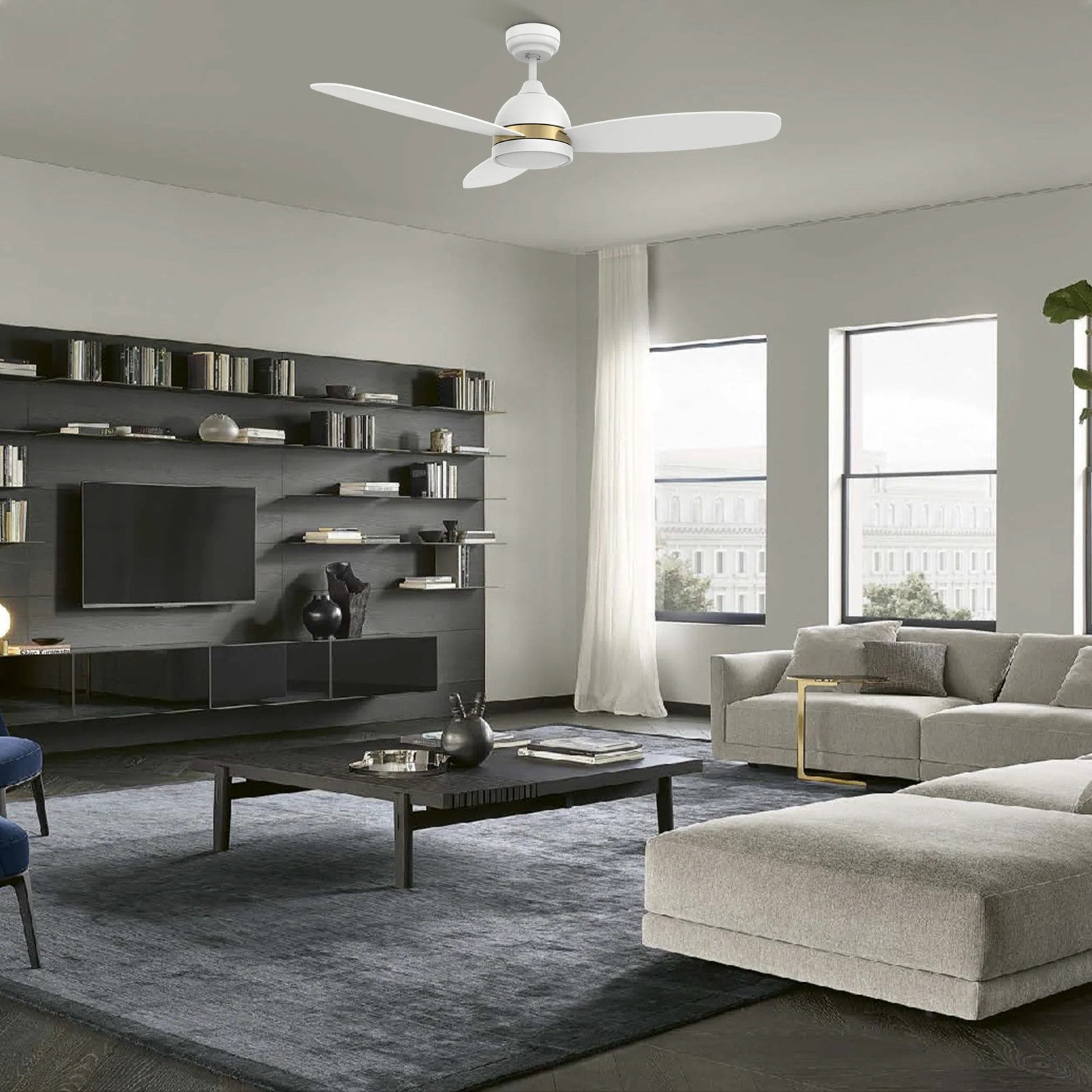 Carro Fremont 48in 3-Blade Smart Ceiling Fan | White Plywood | Living Room & Covered Patio | 48 x 48 x 14.6 in | Model SFR483Q5-L12-W1-1A