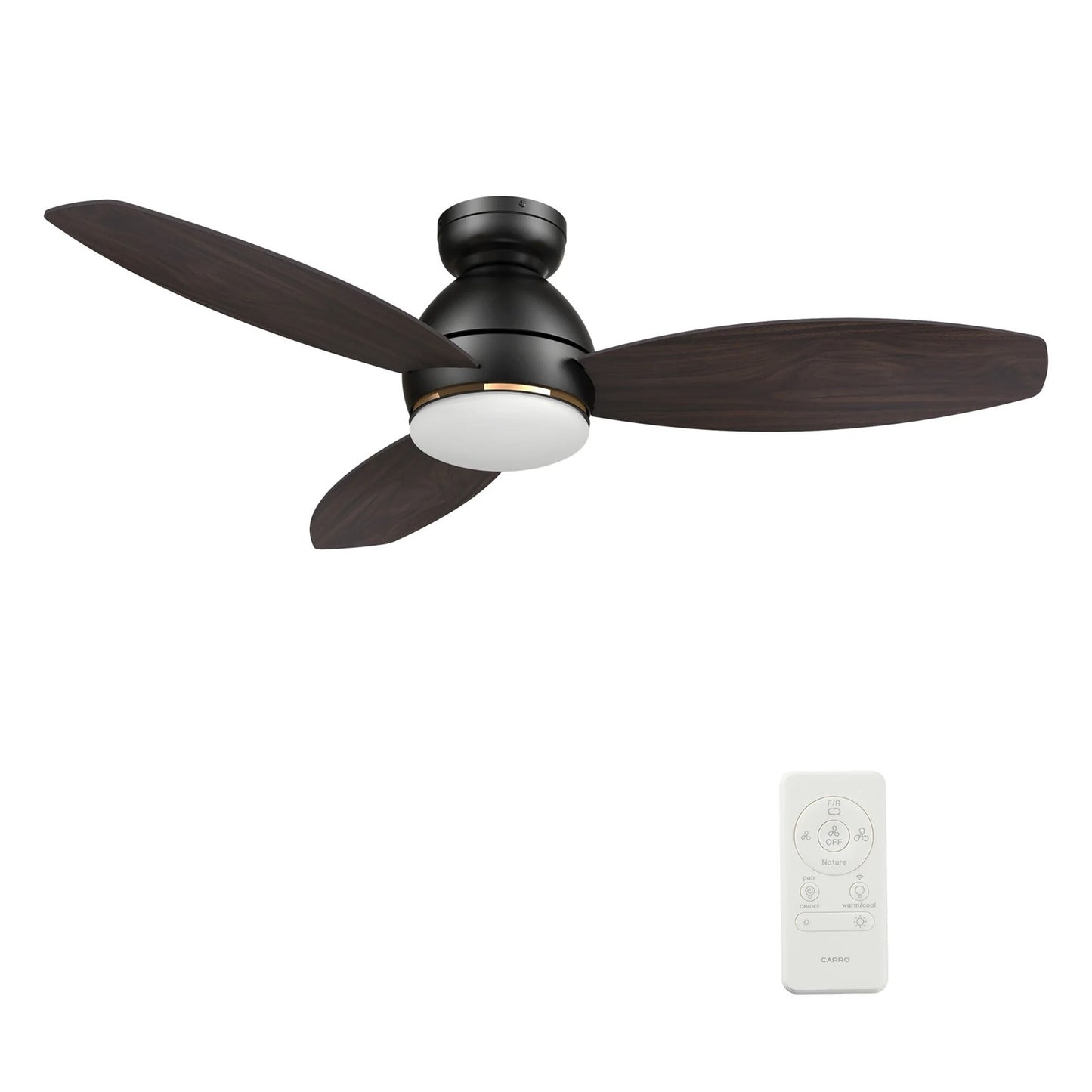 Carro Hobart 48in 3-Blade Flush Mount Smart Ceiling Fan | Black Barnwood Plywood Blades and Integrated LED | Large Living | Model SFR483Q6-L12-BG-1-FM