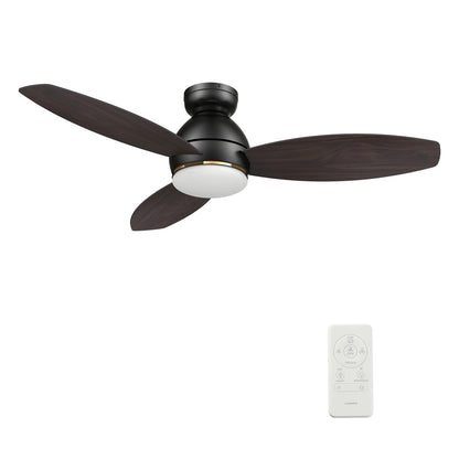 Carro Hobart 48in 3-Blade Flush Mount Smart Ceiling Fan | Black Barnwood Plywood Blades and Integrated LED | Large Living | Model SFR483Q6-L12-BG-1-FM