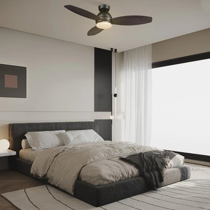 Carro Hobart 48in 3-Blade Flush Mount Smart Ceiling Fan | Black Barnwood Plywood Blades and Integrated LED | Large Living | Model SFR483Q6-L12-BG-1-FM
