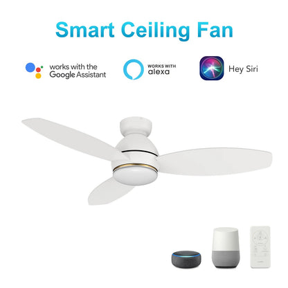Carro Hobart 48in 3-Blade Flush Mount Smart Ceiling Fan | White Plywood Blades and Integrated LED | Large Living Room & | Model SFR483Q6-L12-W1-1-FM