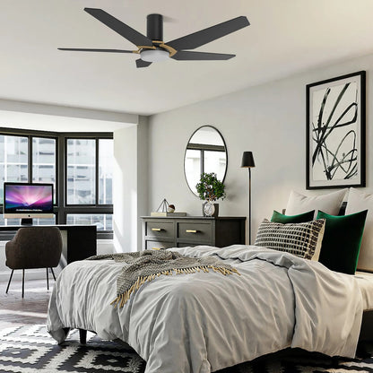 Carro Kaj 48in 5-Blade Smart Ceiling Fan | Black Gold Plywood Blades and Glass Shade | Living Room & Covered Patio | 48 x 48 | Model SFR485B-L22-B2-1G-FM