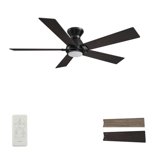 Carro Ascender 48in 5-Blade Flush Smart Ceiling Fan | Black Barnwood Plywood Blades | Living Room & Covered Patio | 48 x 48 x | Model SFR485J1-L11-BG-1-FM