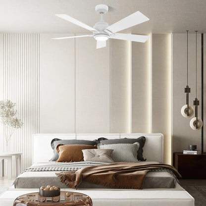 Carro Ascender 48in 5-Blade Smart Ceiling Fan | Modern White Plywood and White Finish | Living Room & Covered Patio | 48 x 48 x | Model SFR485J1-L11-W1-1