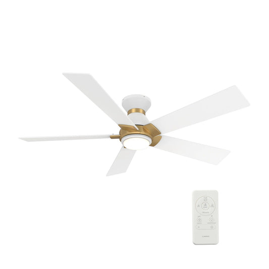 Carro Ascender 48in 5-Blade Flush Mount Smart Ceiling Fan | Modern White and Gold Finish Plywood | Living Room & Covered | Model SFR485J1-L11-W1-1G-FMA