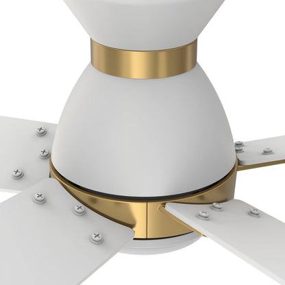 Carro Ascender 48in 5-Blade Flush Mount Smart Ceiling Fan | Modern White and Gold Finish Plywood | Living Room & Covered | Model SFR485J1-L11-W1-1G-FMA