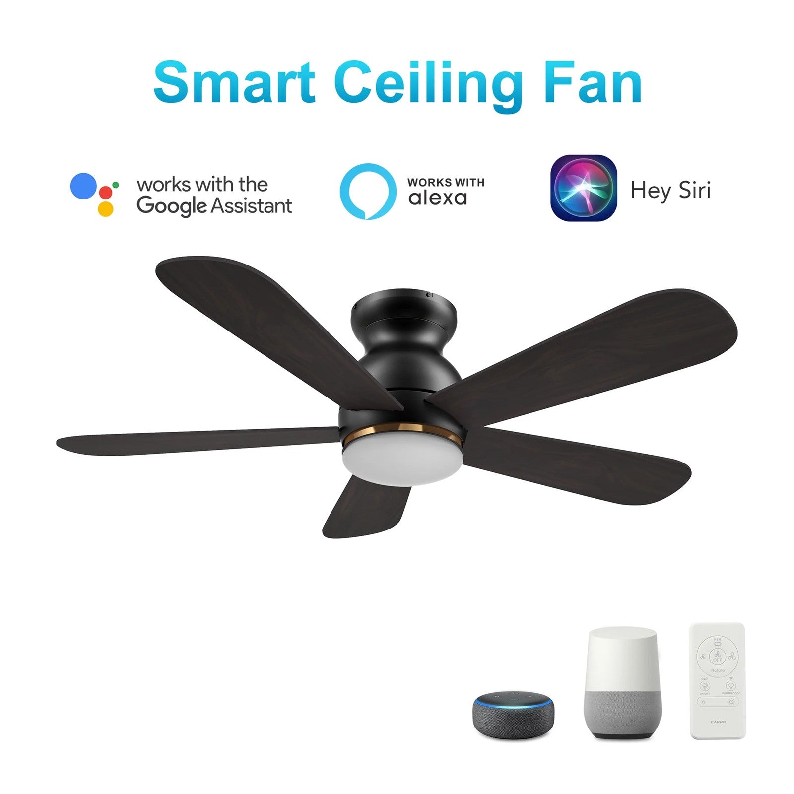 Carro Dubois 48in 5-Blade Flush Ceiling Fan | Black Barnwood Plywood and Integrated LED | Living Room & Covered Patio | 48 x | Model SFR485Q-L12-BG-1-FM