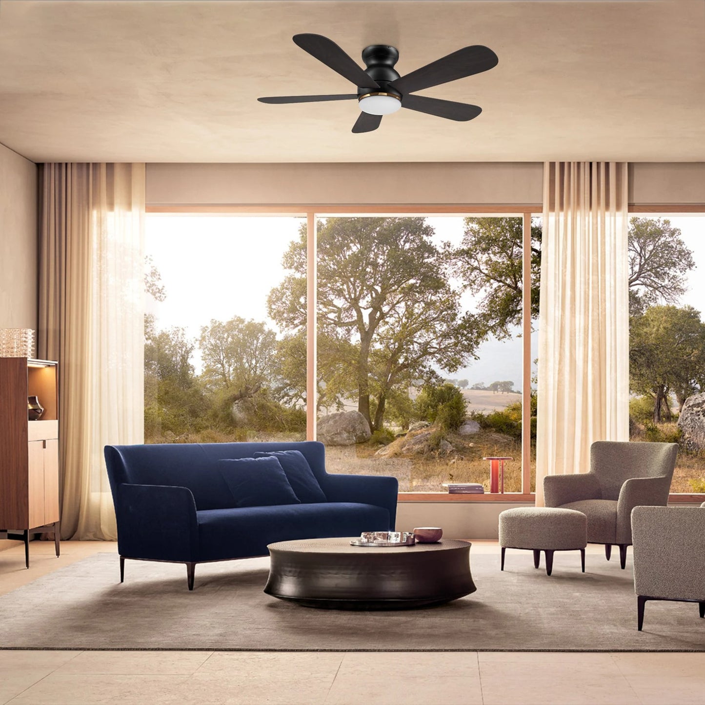 Carro Dubois 48in 5-Blade Flush Ceiling Fan | Black Barnwood Plywood and Integrated LED | Living Room & Covered Patio | 48 x | Model SFR485Q-L12-BG-1-FM