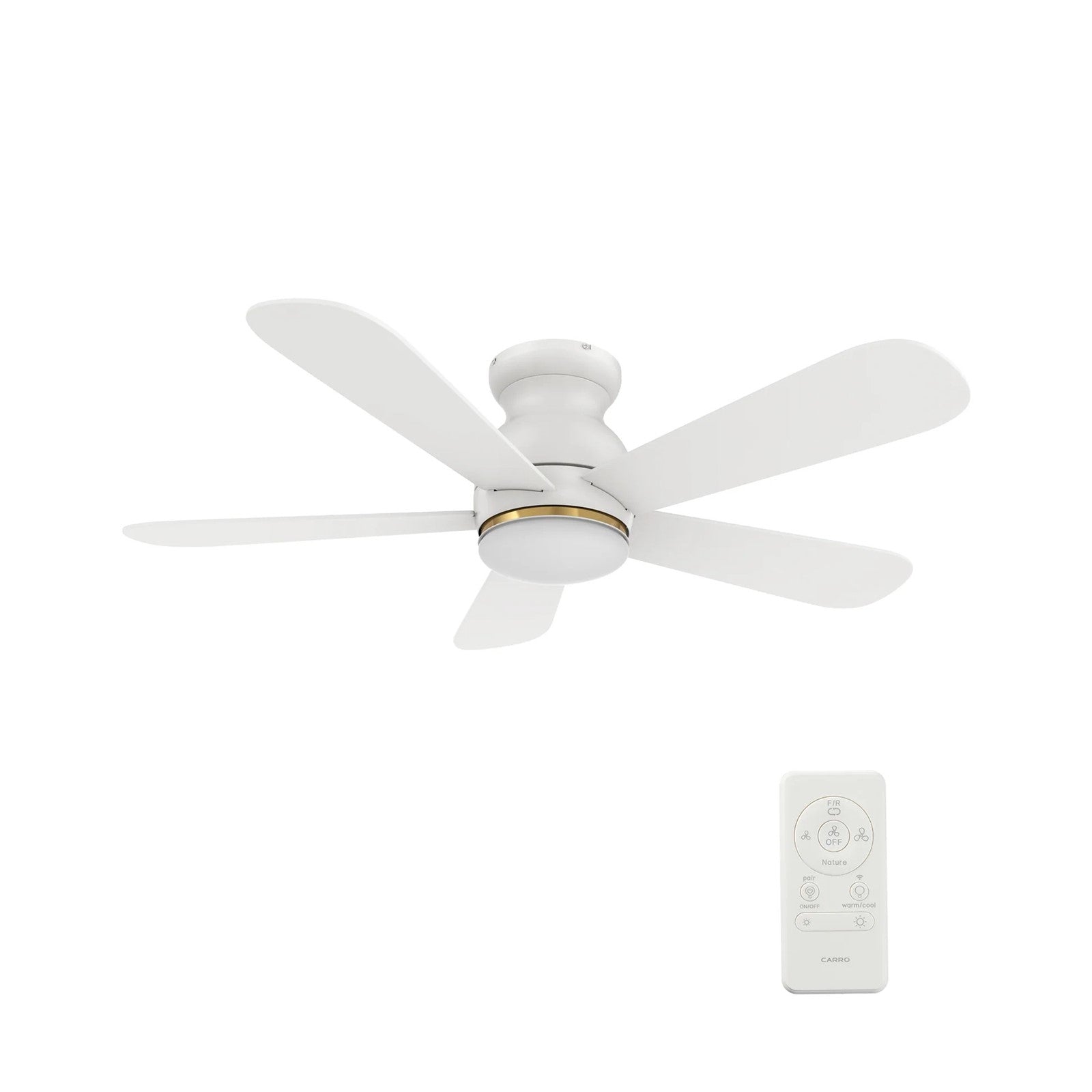 Carro Dubois 48in 5-Blade Flush Ceiling Fan | White Plywood and Integrated LED | Living Room & Covered Patio | 48 x 48 x 12.4 | Model SFR485Q-L12-W1-1-FM