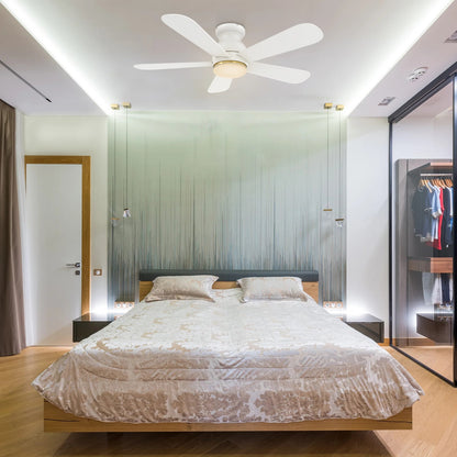 Carro Dubois 48in 5-Blade Flush Ceiling Fan | White Plywood and Integrated LED | Living Room & Covered Patio | 48 x 48 x 12.4 | Model SFR485Q-L12-W1-1-FM