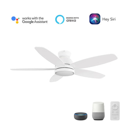 Carro Fremont 48in 5-Blade Flush Mount Smart Ceiling Fan | Modern White Finish Plywood | Living Room & Covered Patio | 48 x | Model SFR485Q5-L12-W1-1-FM