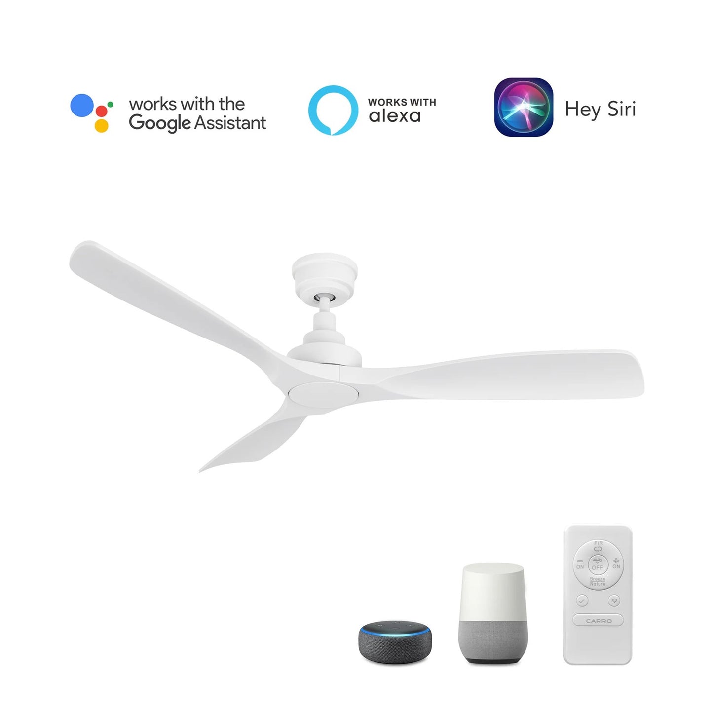 Carro Kiama 52in 3-Blade Smart Ceiling Fan | White ABS Blades with Remote | Living Room & Bedroom | 52 x 52 x 11.7 in, Standard | Model SFR523A-N10-W1-1
