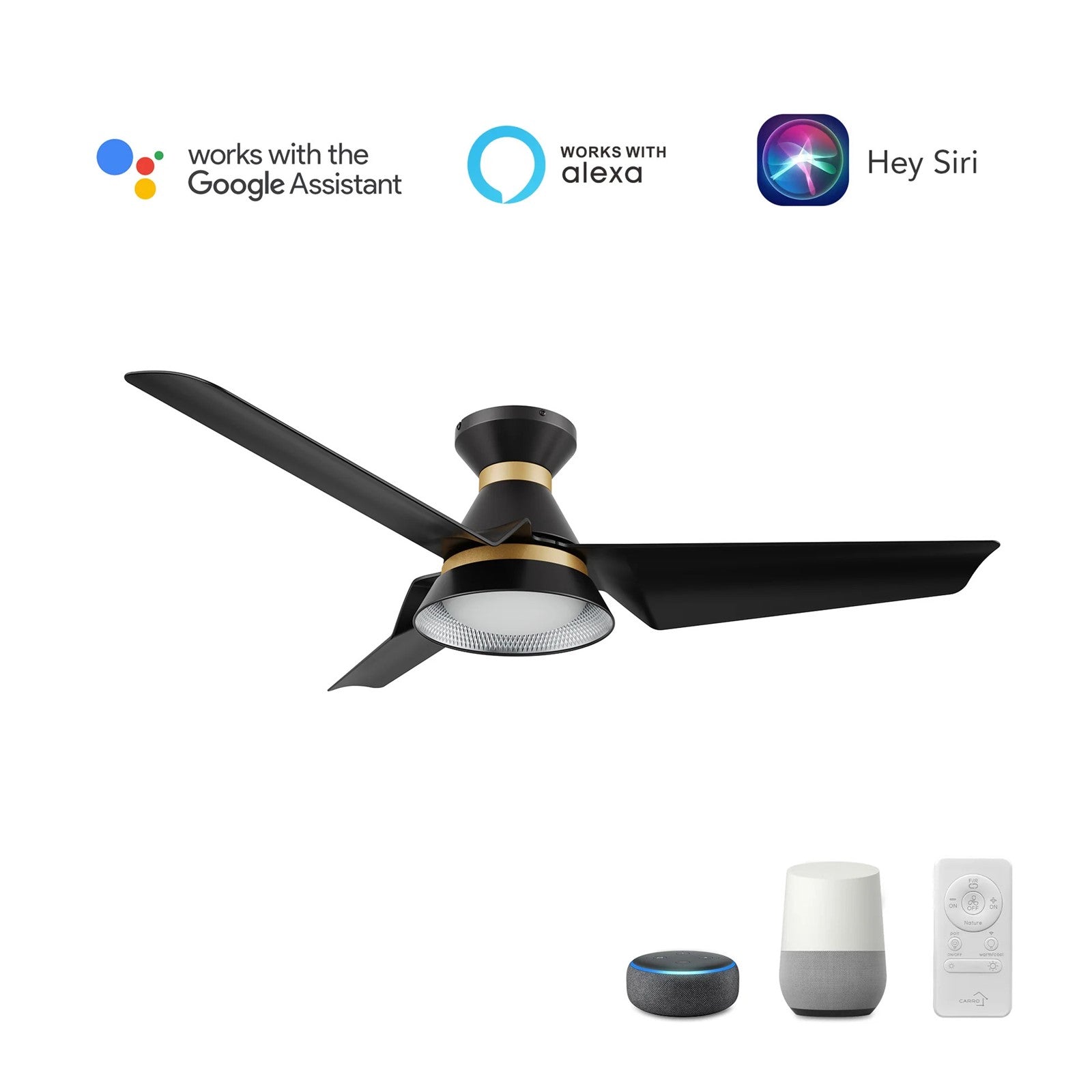 Carro Kreis 52in 3-Blade Flush Ceiling Fan | Black Gold ABS and Integrated LED | Living Room & Bedroom | 52 x 52 x 11.6 in | Model SFR523A1-L12-B2-1-FMA