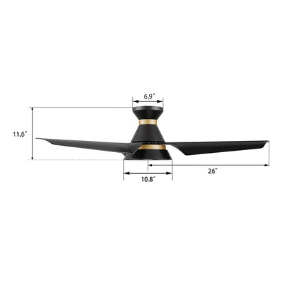 Carro Kreis 52in 3-Blade Flush Ceiling Fan | Black Gold ABS and Integrated LED | Living Room & Bedroom | 52 x 52 x 11.6 in | Model SFR523A1-L12-B2-1-FMA