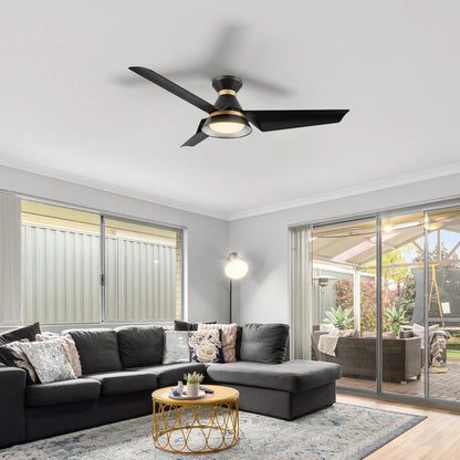 Carro Kreis 52in 3-Blade Flush Ceiling Fan | Black Gold ABS and Integrated LED | Living Room & Bedroom | 52 x 52 x 11.6 in | Model SFR523A1-L12-B2-1-FMA