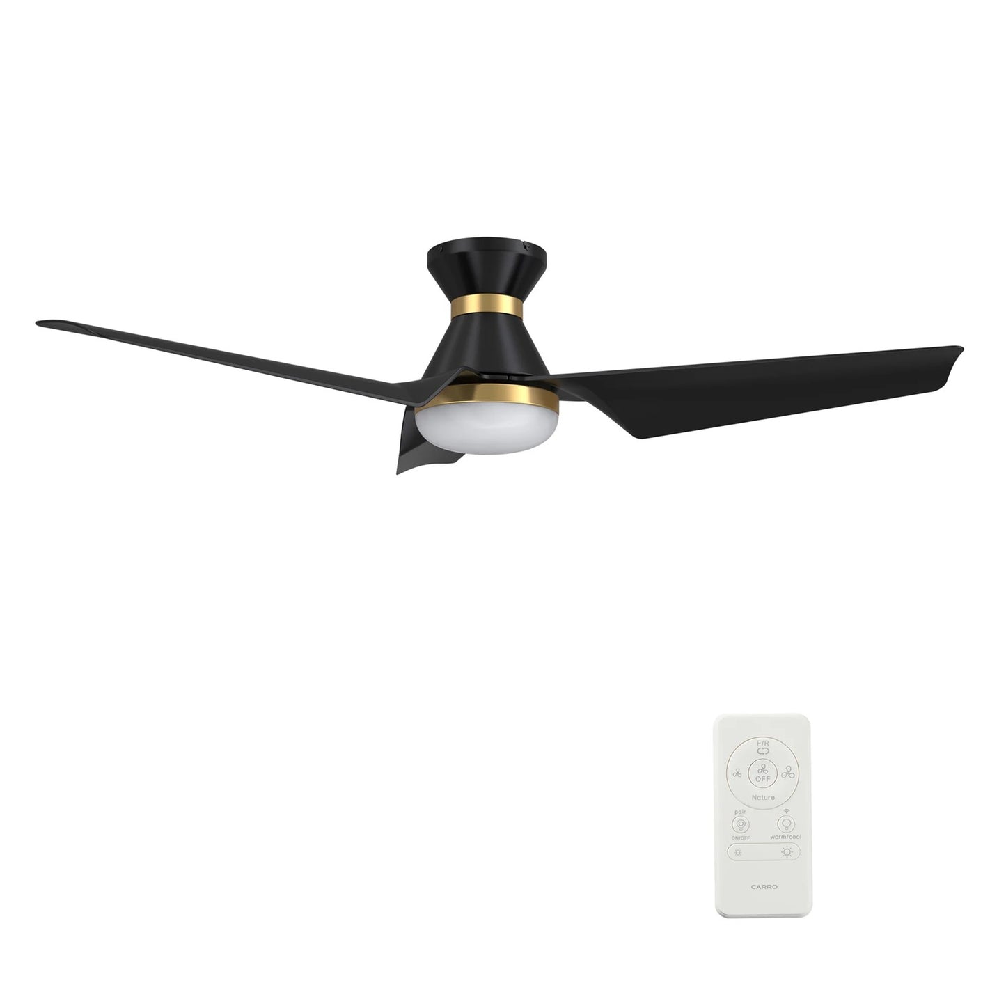 Carro Kreis 52in 3-Blade Flush Ceiling Fan | Black Gold ABS and Integrated LED | Living Room & Bedroom | 52 x 52 x 11.5 in | Model SFR523A1-L22-B2-1-FMA
