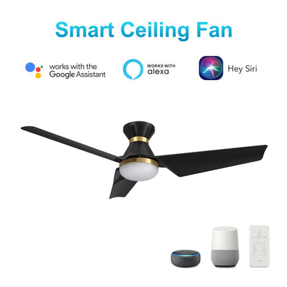 Carro Kreis 52in 3-Blade Flush Ceiling Fan | Black Gold ABS and Integrated LED | Living Room & Bedroom | 52 x 52 x 11.5 in | Model SFR523A1-L22-B2-1-FMA