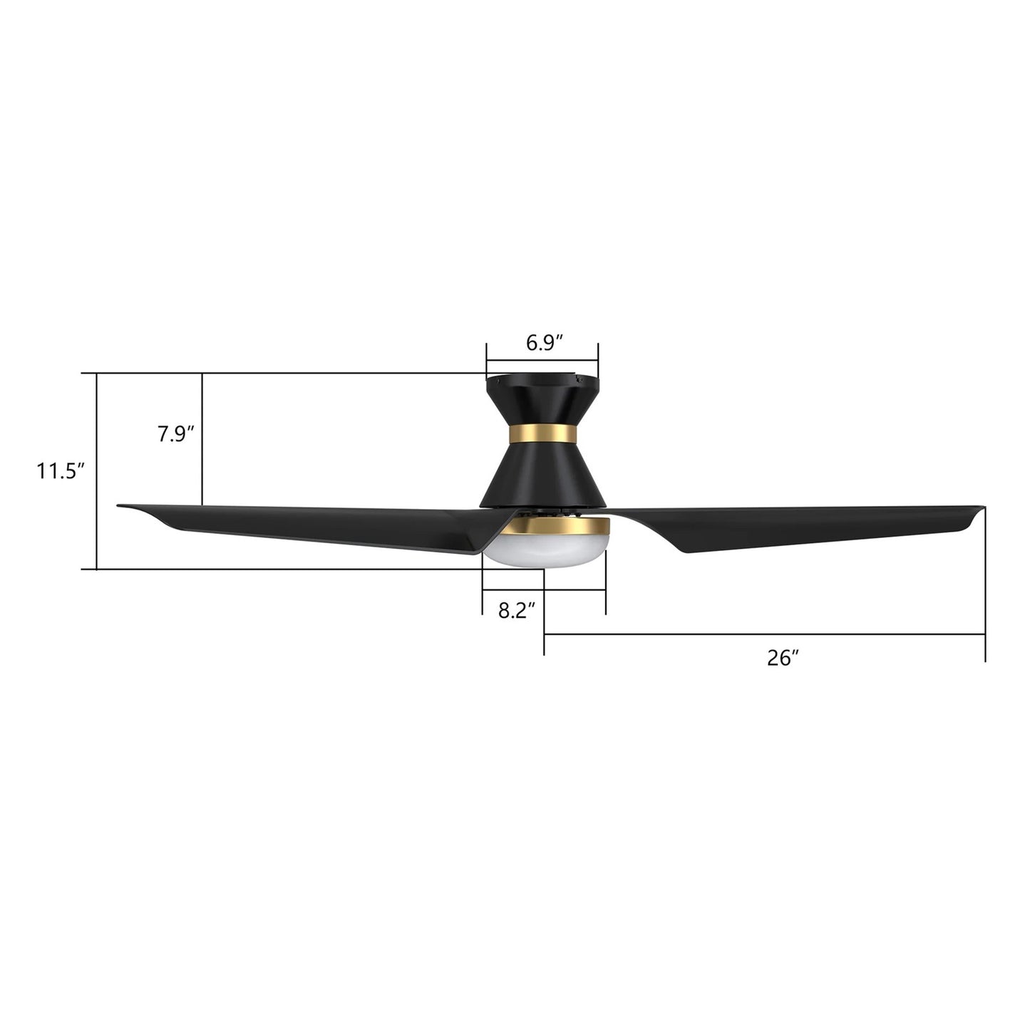 Carro Kreis 52in 3-Blade Flush Ceiling Fan | Black Gold ABS and Integrated LED | Living Room & Bedroom | 52 x 52 x 11.5 in | Model SFR523A1-L22-B2-1-FMA