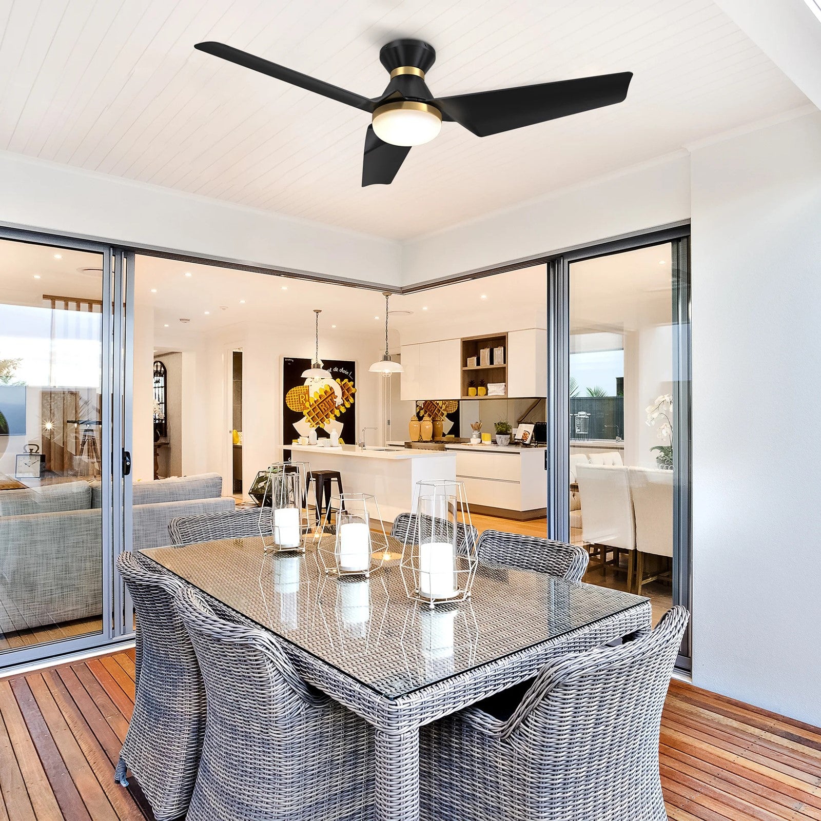 Carro Kreis 52in 3-Blade Flush Ceiling Fan | Black Gold ABS and Integrated LED | Living Room & Bedroom | 52 x 52 x 11.5 in | Model SFR523A1-L22-B2-1-FMA