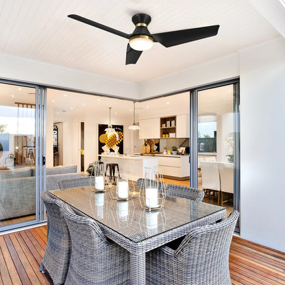 Carro Kreis 52in 3-Blade Flush Ceiling Fan | Black Gold ABS and Integrated LED | Living Room & Bedroom | 52 x 52 x 11.5 in | Model SFR523A1-L22-B2-1-FMA