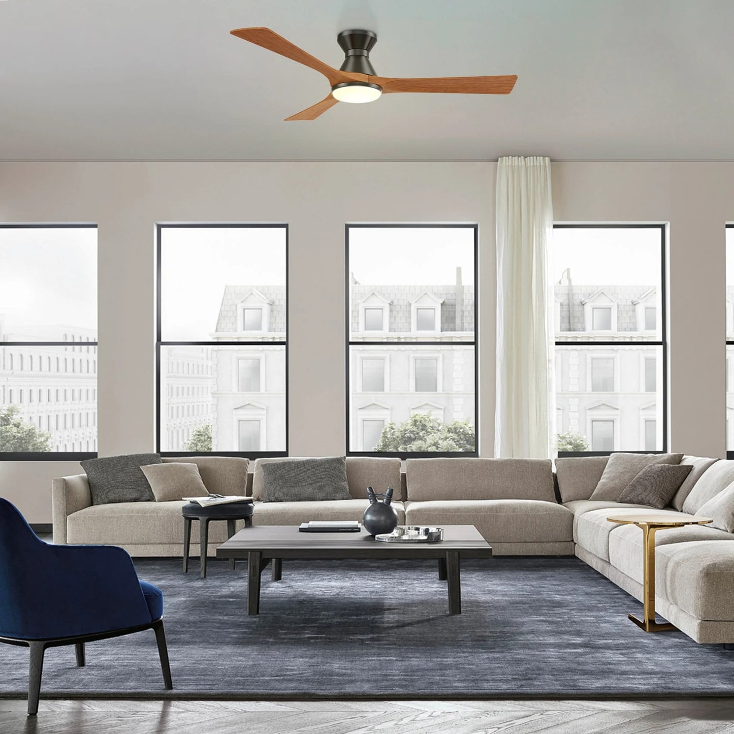 Carro Nicolet 52in Flush Mount Smart Ceiling Fan | Black Antique Walnut Solid Wood Blades | Living Room & Covered Patio | 52 | Model SFR523A2-L12-BM2-1-FM