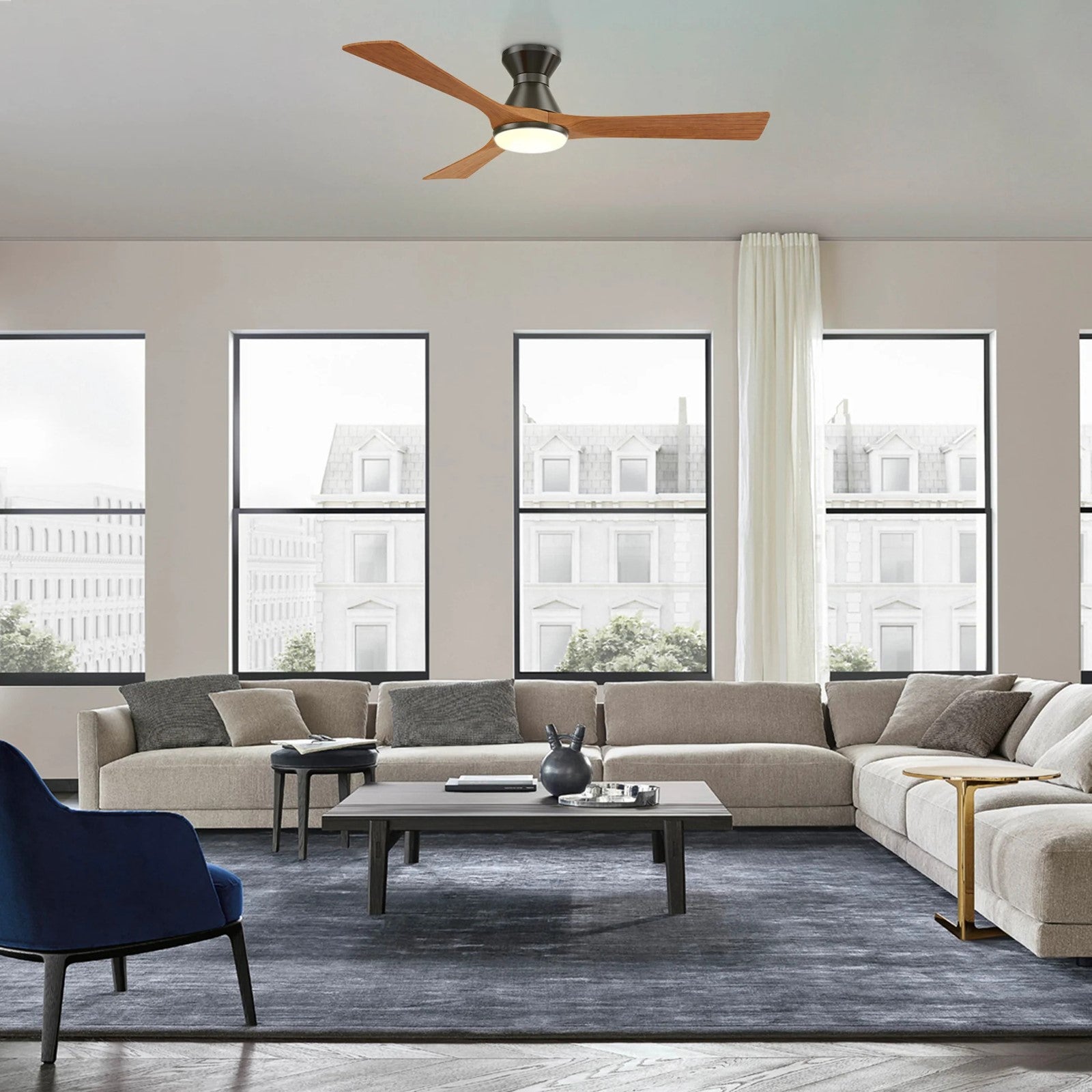 Carro Nicolet 52in Flush Mount Smart Ceiling Fan | Black Antique Walnut Solid Wood Blades | Living Room & Covered Patio | 52 | Model SFR523A2-L12-BM2-1-FM