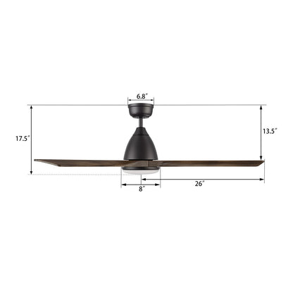 Carro Nicolet 52in Smart Ceiling Fan | Black Light Brown Solid Wood Blades | Living Room & Covered Patio | 52 x 52 x 17.7 in | Model SFR523A2-L12-BM3-1