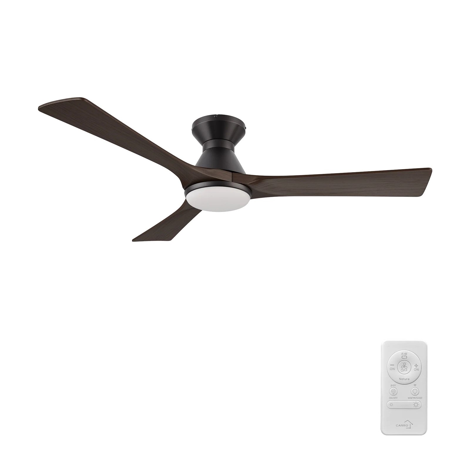 Carro Nicolet 52in Flush Mount Smart Ceiling Fan | Black Sambuca Solid Wood Blades | Living Room & Covered Patio | 52 x 52 x | Model SFR523A2-L12-BM4-1-FM