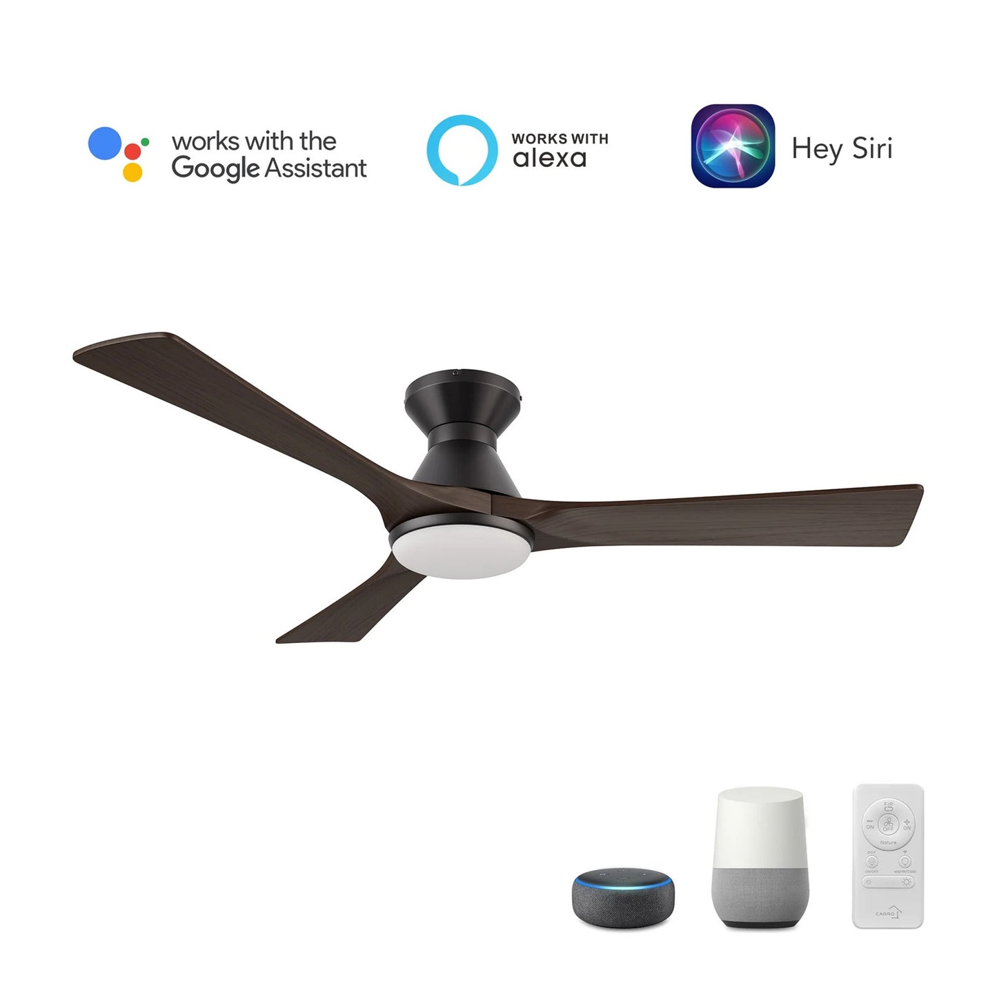 Carro Nicolet 52in Flush Mount Smart Ceiling Fan | Black Sambuca Solid Wood Blades | Living Room & Covered Patio | 52 x 52 x | Model SFR523A2-L12-BM4-1-FM