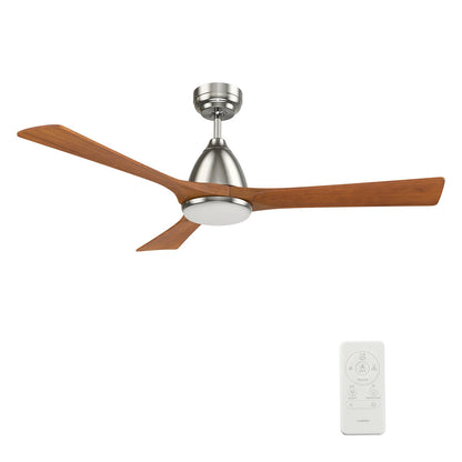 Carro Nicolet 52in 3-Blade Smart Ceiling Fan | Brushed Nickel and Antique Walnut Solid Wood Blades | Living Room & Covered | Model SFR523A2-L12-SM2-1