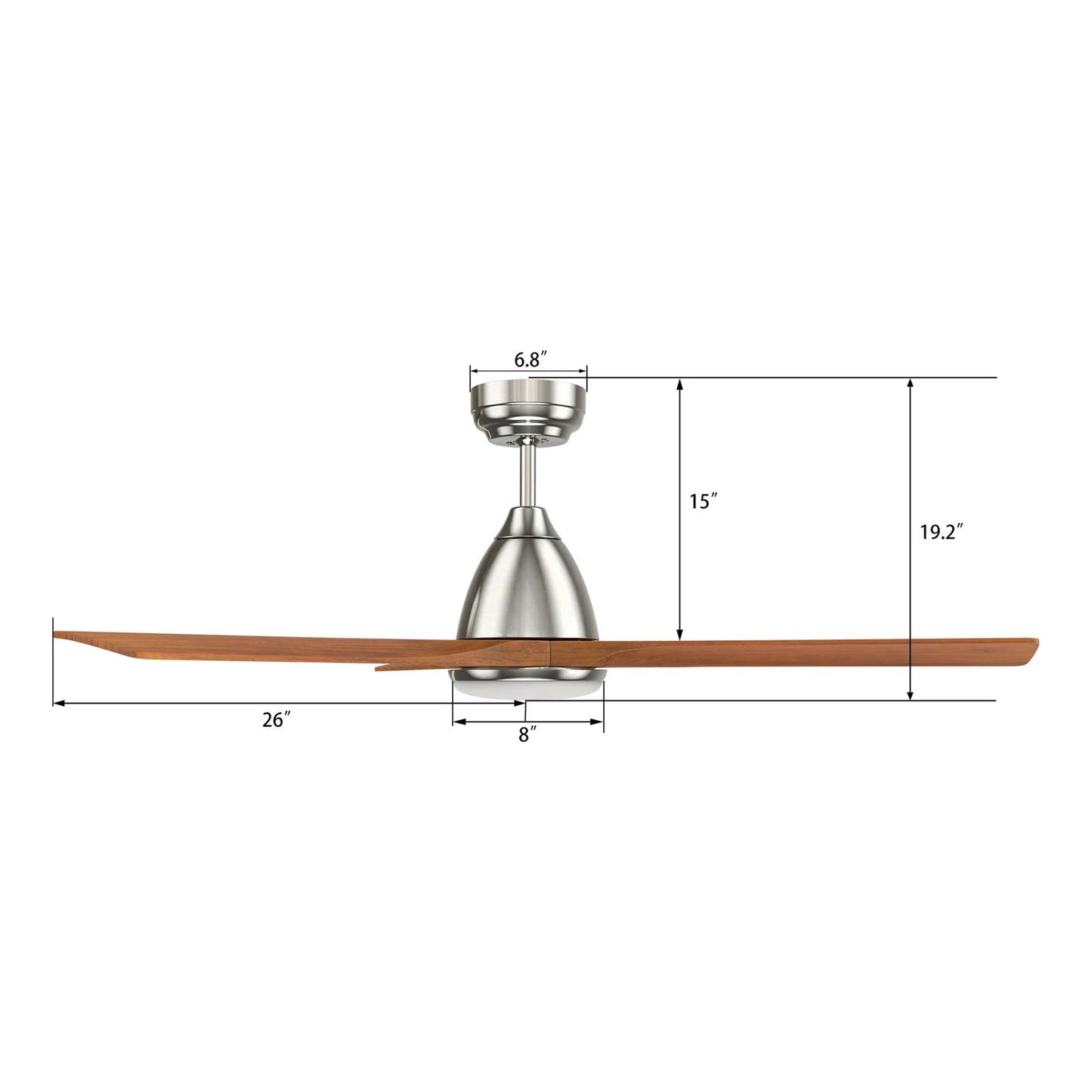 Carro Nicolet 52in 3-Blade Smart Ceiling Fan | Brushed Nickel and Antique Walnut Solid Wood Blades | Living Room & Covered | Model SFR523A2-L12-SM2-1