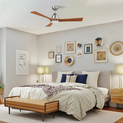 Carro Nicolet 52in 3-Blade Smart Ceiling Fan | Brushed Nickel and Antique Walnut Solid Wood Blades | Living Room & Covered | Model SFR523A2-L12-SM2-1