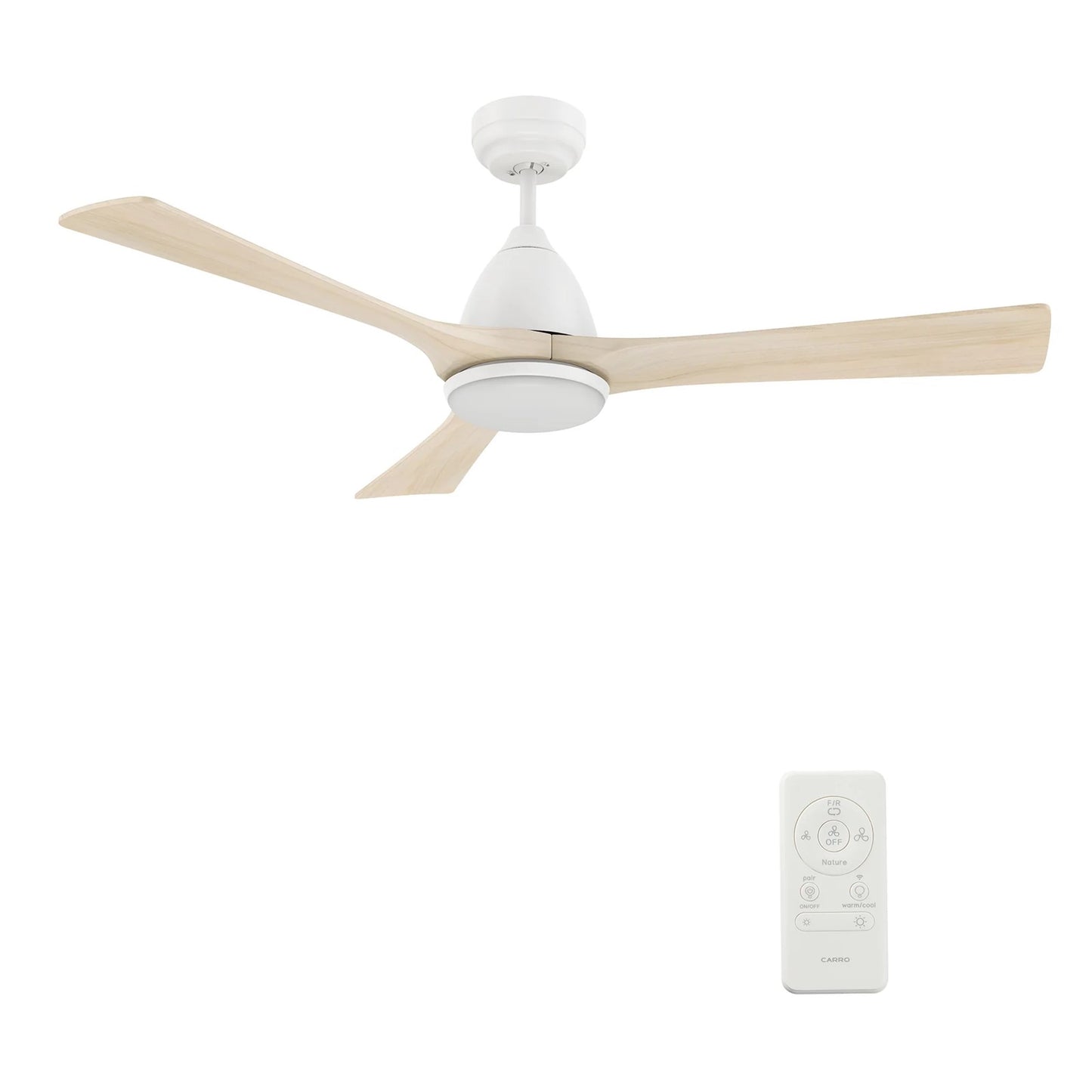 Carro Nicolet 52in 3-Blade Smart Ceiling Fan | White and Antique Walnut Solid Wood Blades | Living Room & Covered Patio | 52 x | Model SFR523A2-L12-WM1-1