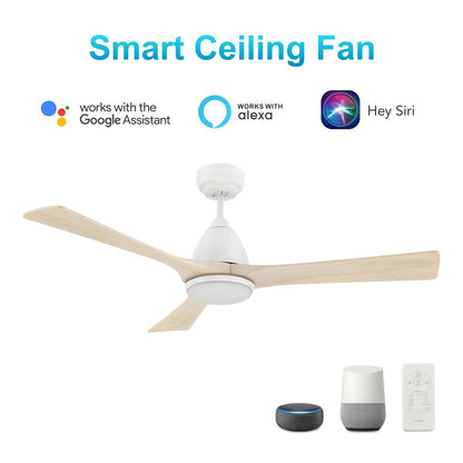 Carro Nicolet 52in 3-Blade Smart Ceiling Fan | White and Antique Walnut Solid Wood Blades | Living Room & Covered Patio | 52 x | Model SFR523A2-L12-WM1-1