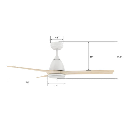 Carro Nicolet 52in 3-Blade Smart Ceiling Fan | White and Antique Walnut Solid Wood Blades | Living Room & Covered Patio | 52 x | Model SFR523A2-L12-WM1-1