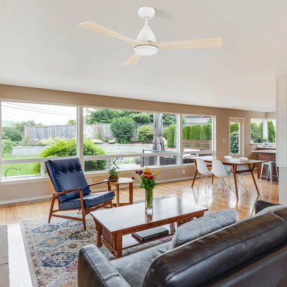 Carro Nicolet 52in 3-Blade Smart Ceiling Fan | White and Antique Walnut Solid Wood Blades | Living Room & Covered Patio | 52 x | Model SFR523A2-L12-WM1-1