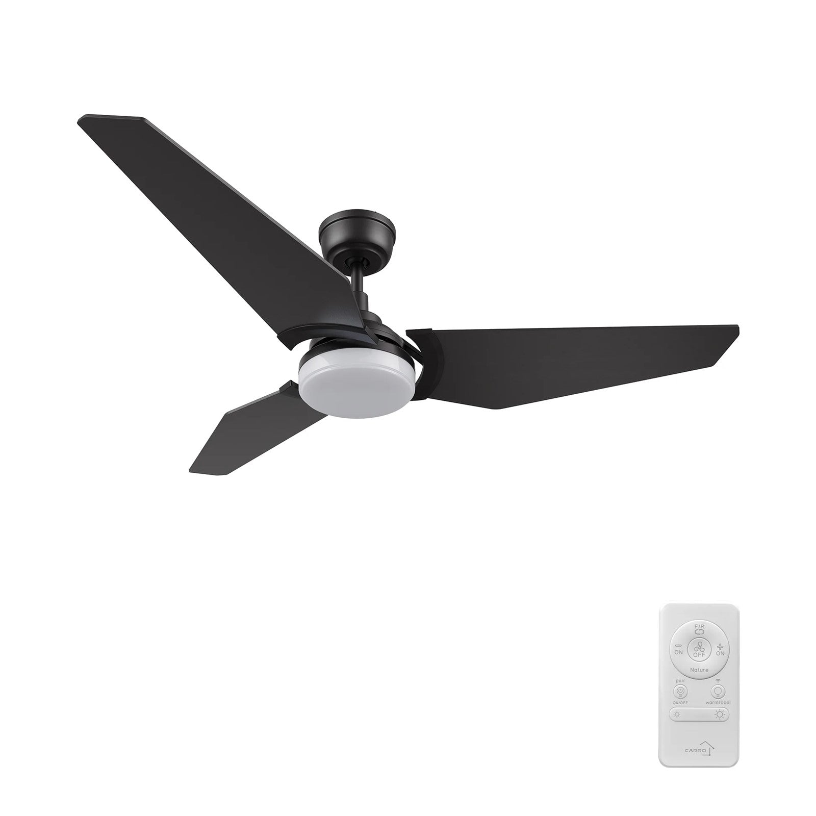 Carro Kaj 52in 3-Blade Smart Ceiling Fan | Black Plywood Blades and Integrated LED | Living Room & Covered Patio | 52 x 52 x 13.4 | Model SFR523B-L12-B2-1