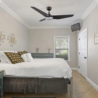 Carro Kaj 52in 3-Blade Smart Ceiling Fan | Black Plywood Blades and Integrated LED | Living Room & Covered Patio | 52 x 52 x 13.4 | Model SFR523B-L12-B2-1