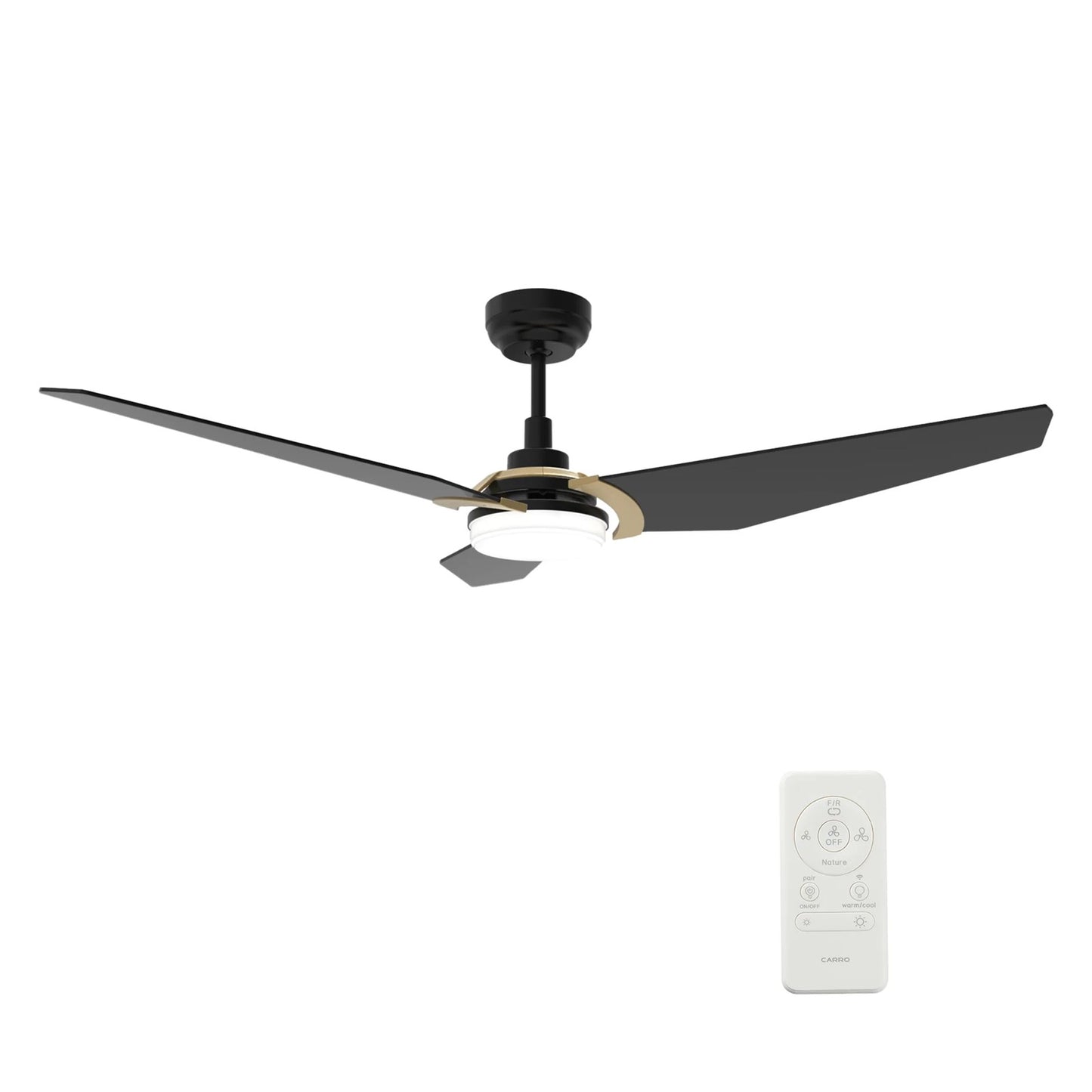 Carro Kaj 52in 3-Blade Smart Ceiling Fan | Black Gold Plywood Blades and Integrated LED | Living Room & Covered Patio | 52 x 52 | Model SFR523B-L12-B2-1G