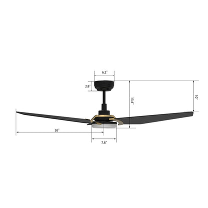 Carro Kaj 52in 3-Blade Smart Ceiling Fan | Black Gold Plywood Blades and Integrated LED | Living Room & Covered Patio | 52 x 52 | Model SFR523B-L12-B2-1G