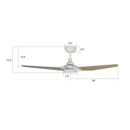 Carro Kaj 52in 3-Blade Smart Ceiling Fan | Modern White Chestnut Plywood Blades | Living Room & Covered Patio | 52 x 52 x 13.4 | Model SFR523B-L12-W6-1