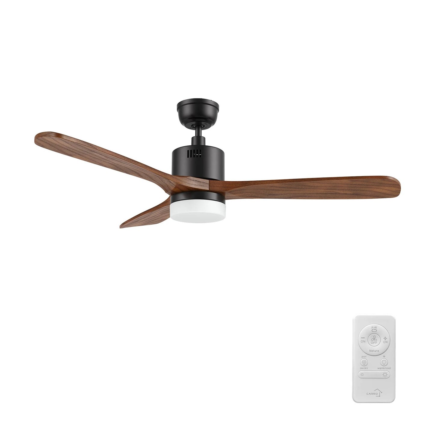 Carro Palmer 52in 3-Blade Smart Ceiling Fan | Modern Black Solid Wood Blades | Living Room & Covered Patio | 52 x 52 x 15.5 in | Model SFR523E4-L12-BM2-1