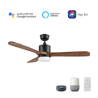Carro Palmer 52in 3-Blade Smart Ceiling Fan | Modern Black Solid Wood Blades | Living Room & Covered Patio | 52 x 52 x 15.5 in | Model SFR523E4-L12-BM2-1